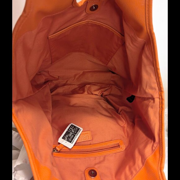 $145 NWT Orange GRAY SAKS FIFTH AVENUE Large Pleather Tote w/ Triangle Cutouts - Picture 5 of 5